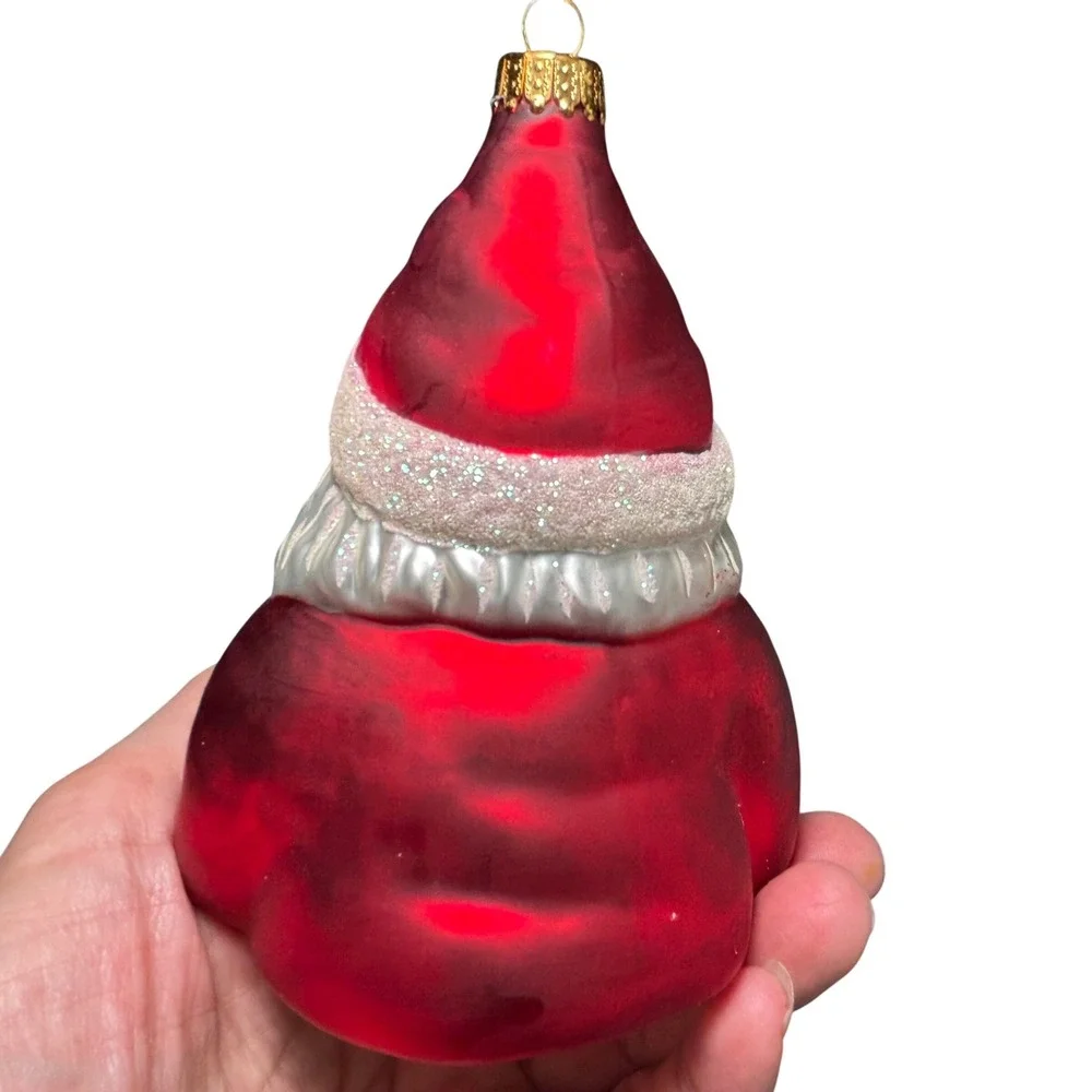 VTG Santa‎ Claus Blown Glass Ornament Red Silver Pipe Gift Glitter 6 Inch